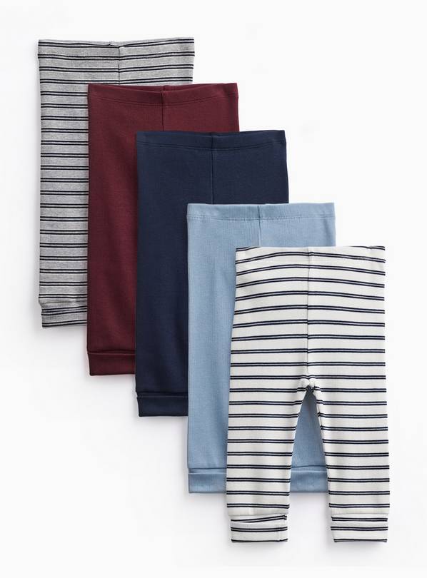 Grey, Purple & Navy Striped Preppy Leggings 5 Pack 6-9 months